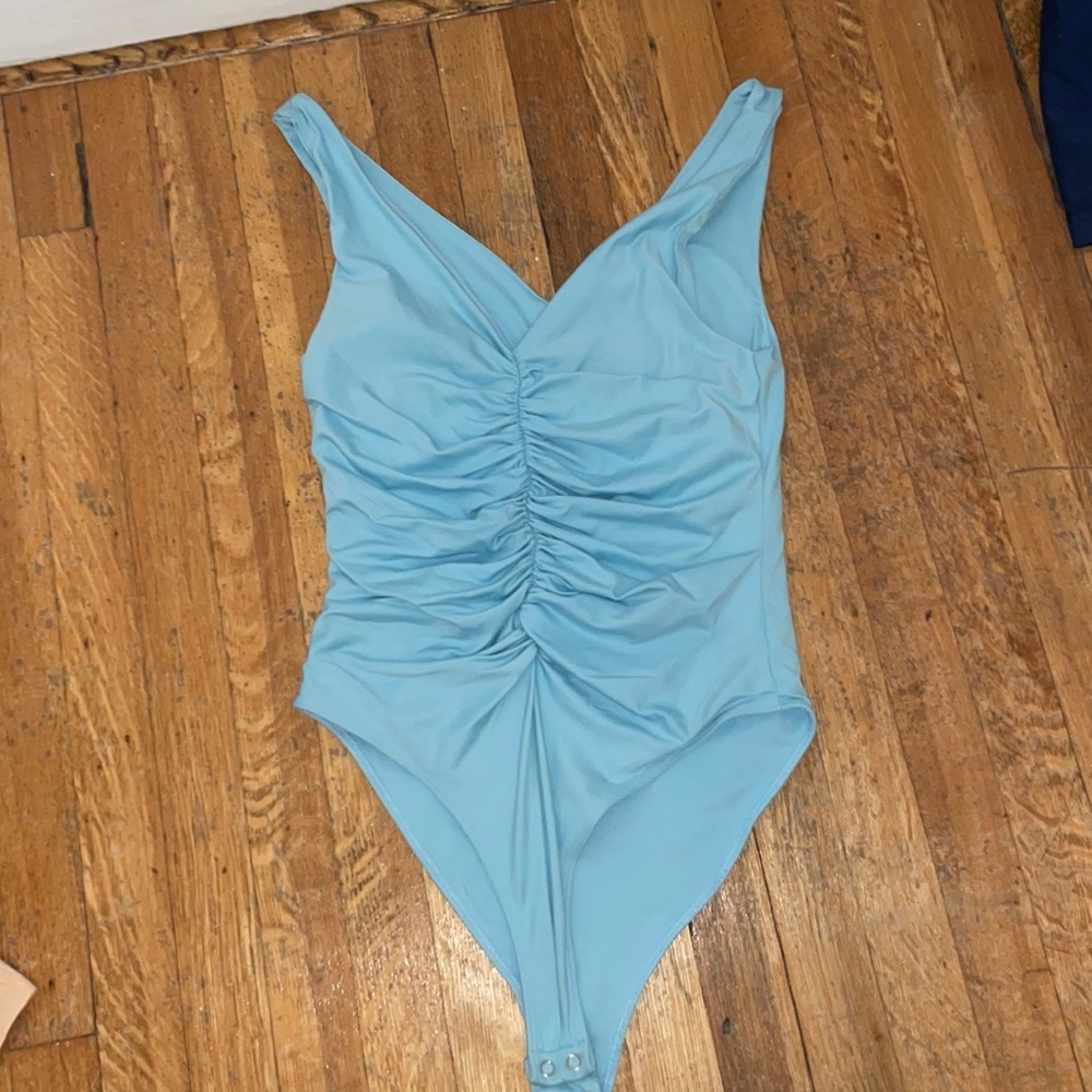 forever 21 light blue V neck body suit